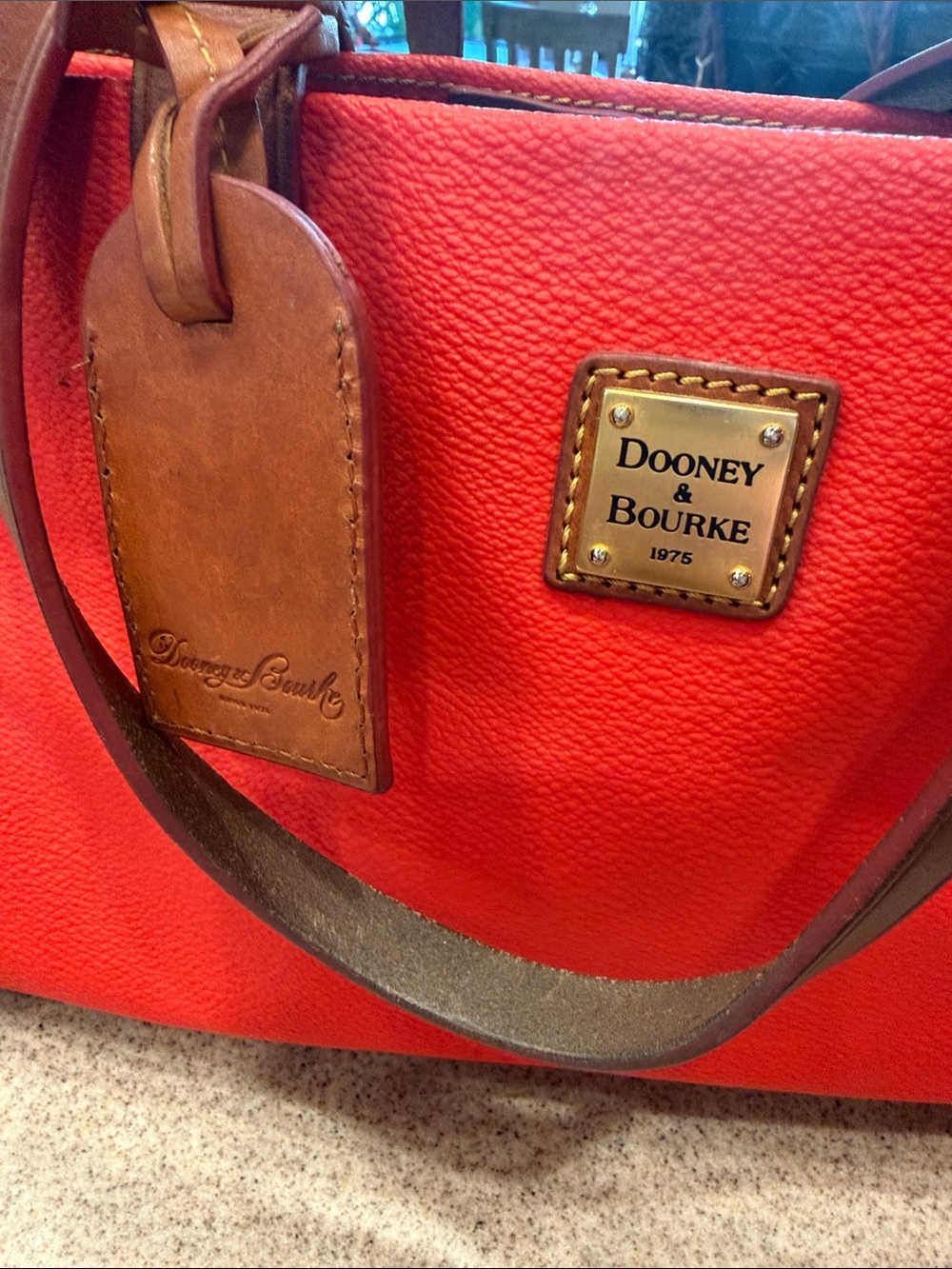 Dooney & Bourke Red Canvas Satchel with Brown Leather Trim - Picture 4 of 14